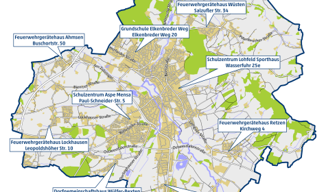 Eine Übersicht aller Leuchttürme als Notfallpunkte in Bad Salzuflen., © Stadt Bad Salzuflen